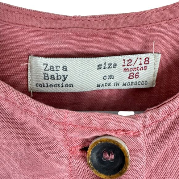 Zara Baby Pink Lyocell Short Sleeve Pants Button Front Romper Size 12 18 Months - Picture 5 of 6